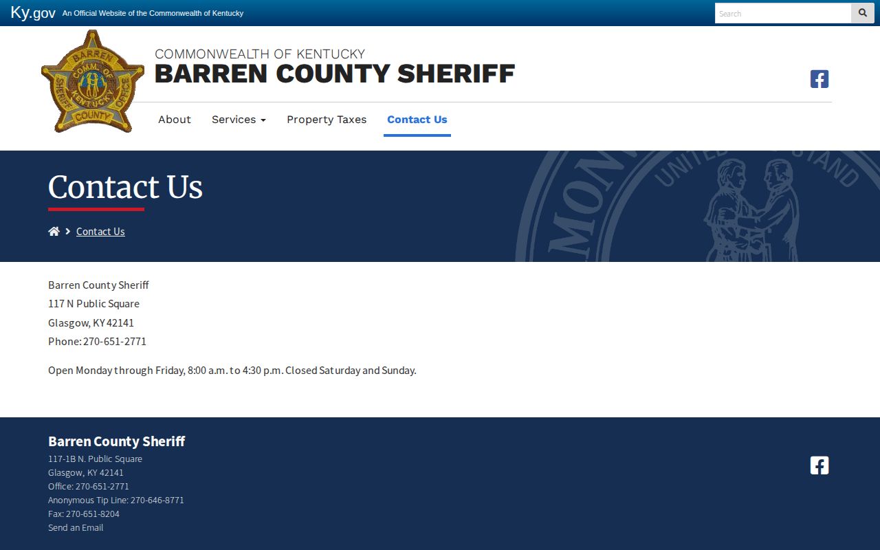Barren County Sheriff booking record contact channel