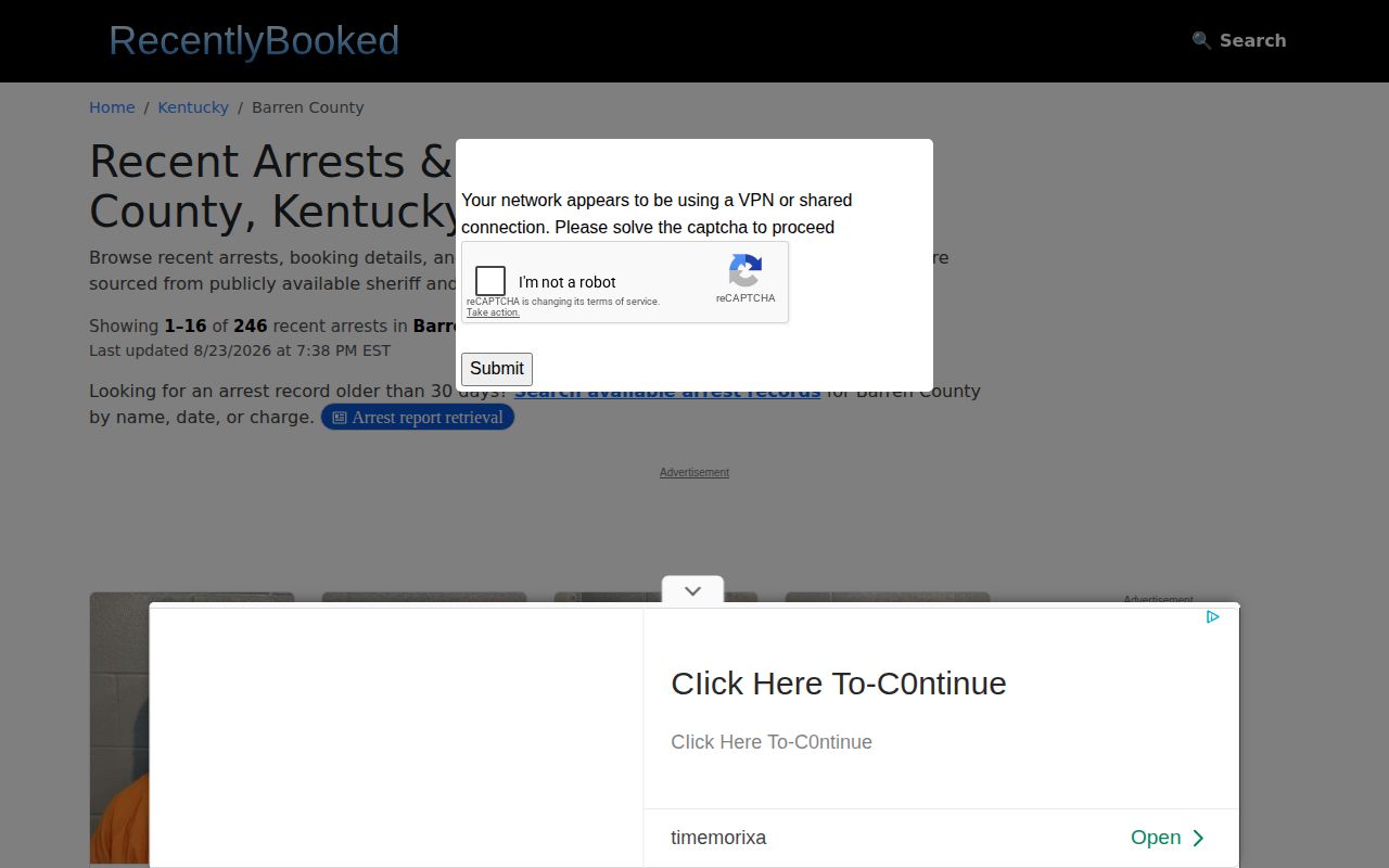 Unofficial Barren County recent booking index example
