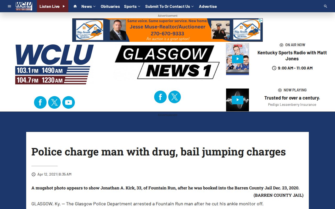 WCLU Barren County crime news article with booking image context