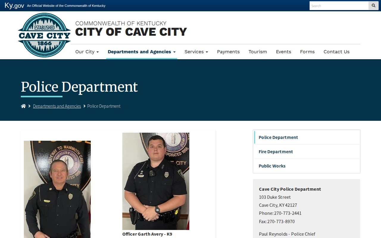 Cave City Police Department arrest records contact page