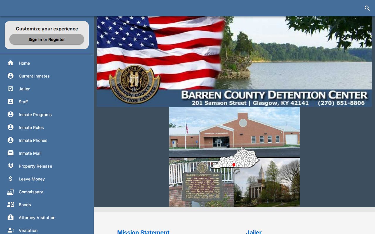 Barren County Detention Center official jail information interface